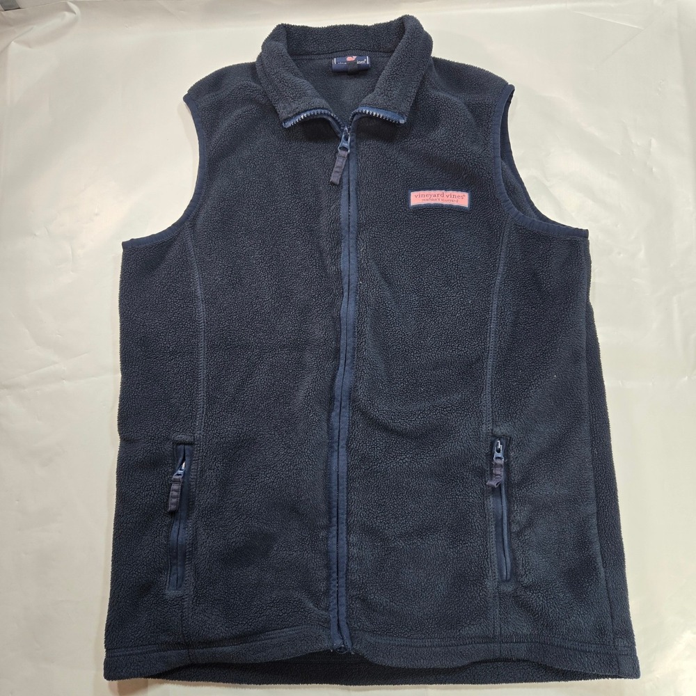 Vineyard Vines Boy Lrg 16 Sweater Vest Blue fleece full zip Preppy accents layer